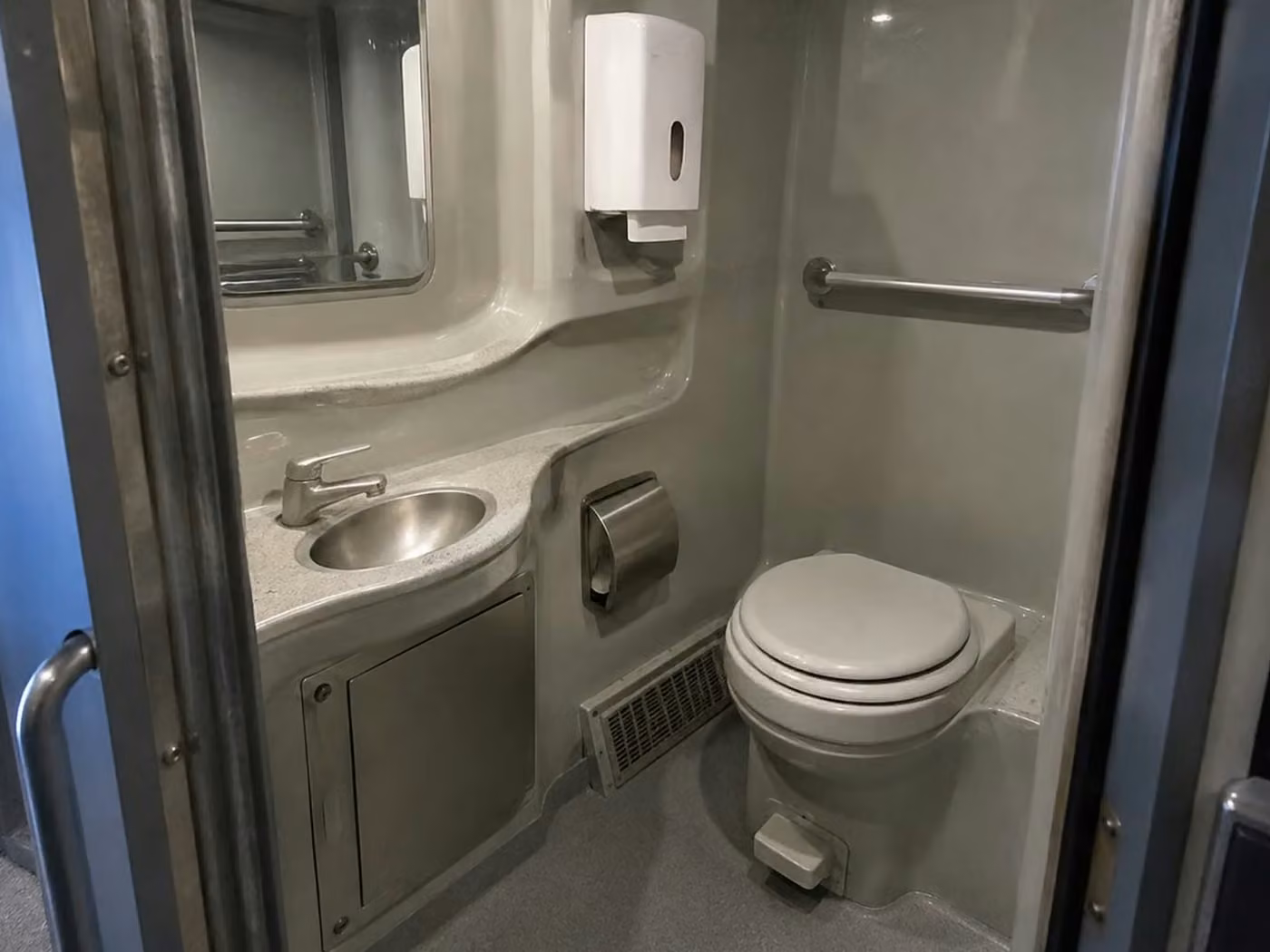 brighton 56 passenger charter bus onboard restroom